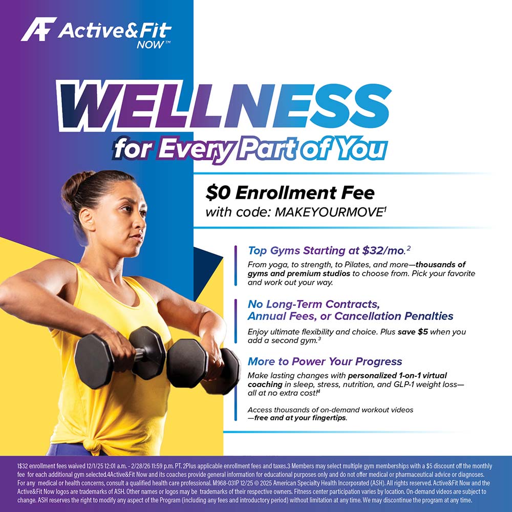 Active&Fit Now - <div><h2>Active&Fit NOW</h2><h3>Everything You Need to Get Moving This Fall</h3><p>$0 Enrollment Fee with Code: <strong>FITFOCUS</strong></p><ul><li>Top-brand gym options for just $32/mo.</li><li>Premium boutique exercise studios at 20%-70% off</li><li>No long-term contracts - switch gyms or cancel with ease</li><li>Create a free account to get 15,000+ at-home workout videos</li><li>Personalized well-being coaching for nutrition, stress, sleep, and now GLP-1 assisted weight loss (New!)</li></ul><h3>8,600+ Standard Gyms:</h3><p>EOS Fitness, Fitness 19, Retro Fitness, YouFit, The Y, Fitness Connection</p><h2>$32 A MONTH</h2></div>