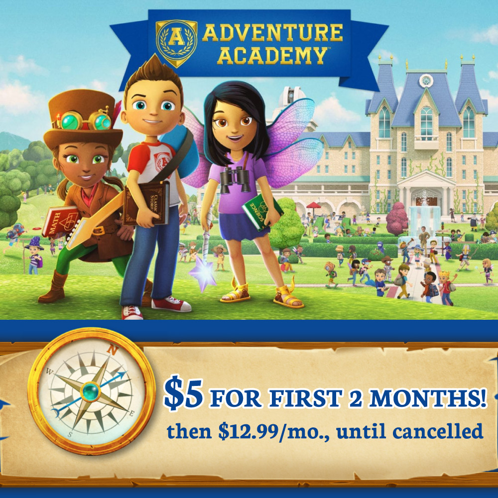 Adventure Academy - $5 FOR FIRST 2 MONTHS! then $12.99/mo., until cancelled