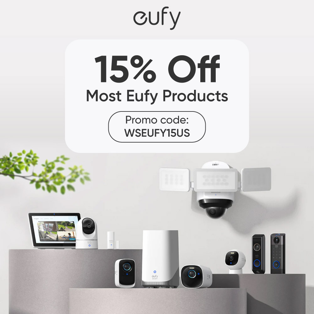 Eufy - 15% Off<br>Most Eufy Products<br>Promo code:<br>WSEUFY15US