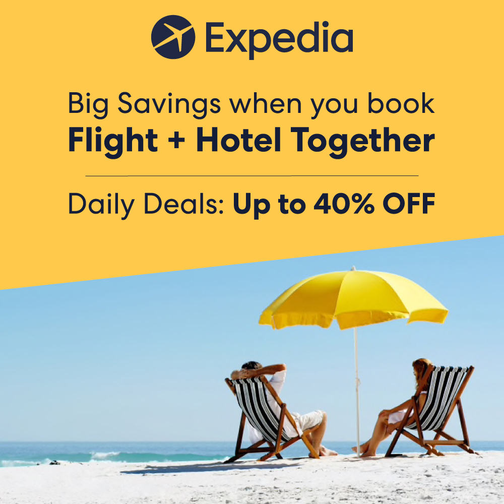 Expedia - Big Savings when you book Flight + Hotel Together<br>Daily Deals: Up to 40% OFF