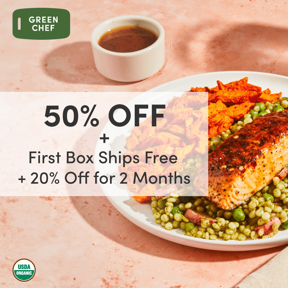 Green Chef - 50% OFF + First Box Ships Free + 20% Off for 2 Months