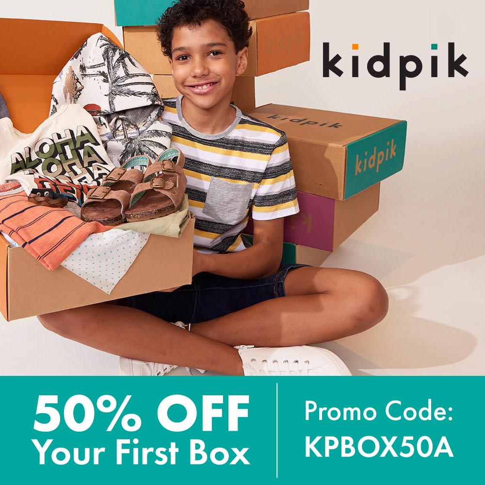 Kidpik - 50% OFF<br>Your First Box<br>Promo Code:<br>?????50?